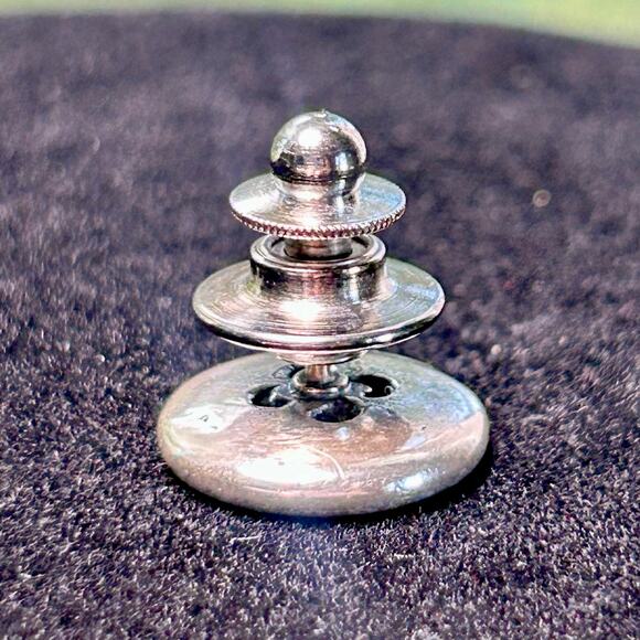 Vintage Button Design Tie Tack Pin – Silver Tone Men’s Accessory - Picture 7 of 16